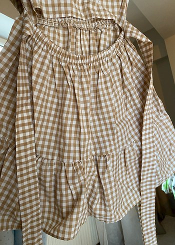 Bej Ekose Mini Günlük Elbise - Görsel 4