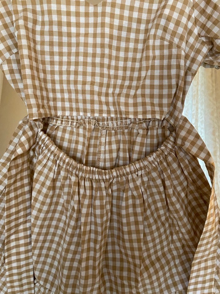 Bej Ekose Mini Günlük Elbise - Görsel 2