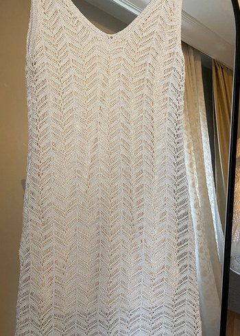 Beyaz Örgü Bohem Uzun Elbise - Görsel 2