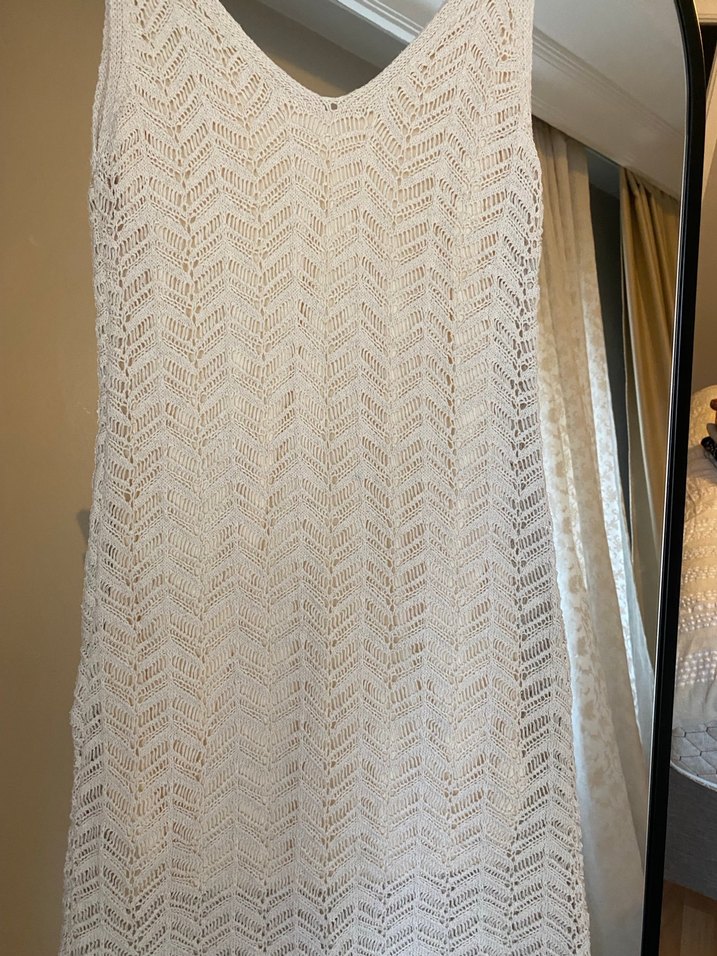 Beyaz Örgü Bohem Uzun Elbise - Görsel 2