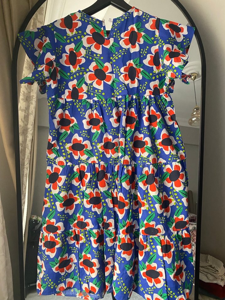 Çiçek Desenli Renkli Kız Elbisesi - Görsel 2