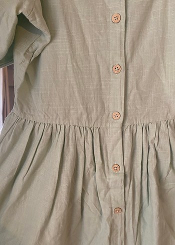 Düğmeli yeşil Midi Keten Elbise - Görsel 2