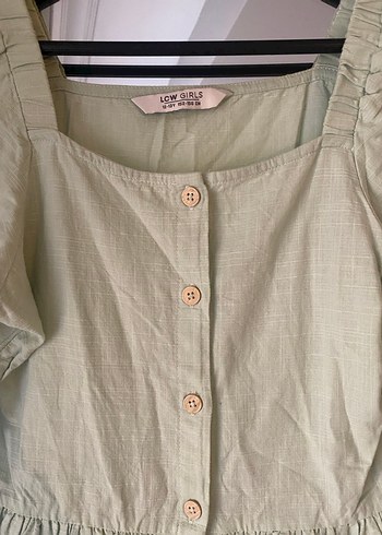 Düğmeli yeşil Midi Keten Elbise - Görsel 4