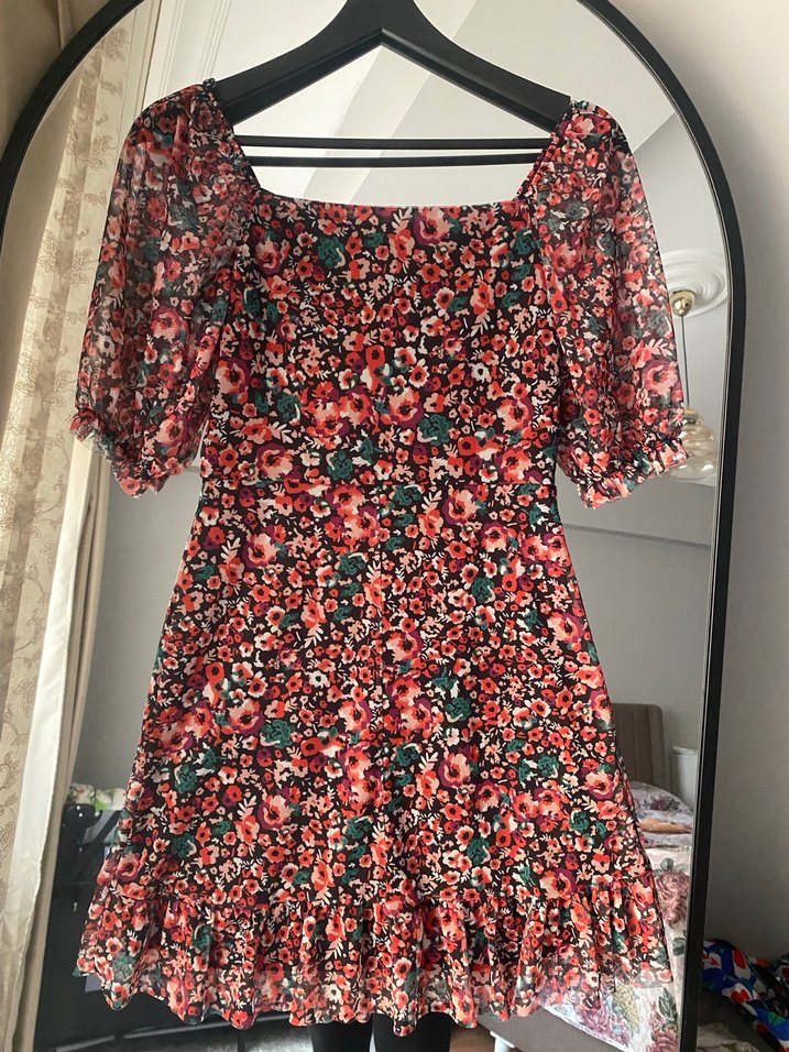 Çiçek Desenli Midi Bohem Elbise - Görsel 5