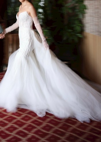 Straplez Uzun Beyaz Denizkızı Gelinlik - Görsel 5