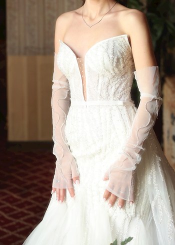 Straplez Uzun Beyaz Denizkızı Gelinlik - Görsel 3