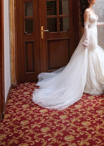 Straplez Uzun Beyaz Denizkızı Gelinlik - Görsel 2