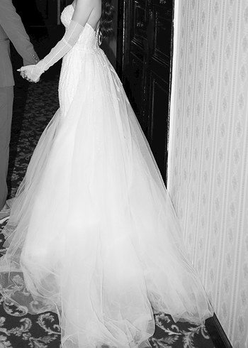 Straplez Uzun Beyaz Denizkızı Gelinlik - Görsel 6