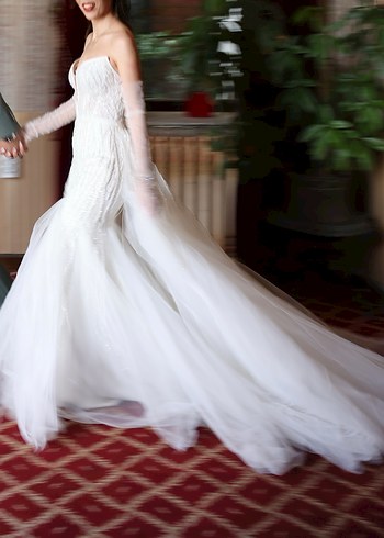 Straplez Uzun Beyaz Denizkızı Gelinlik - Görsel 4