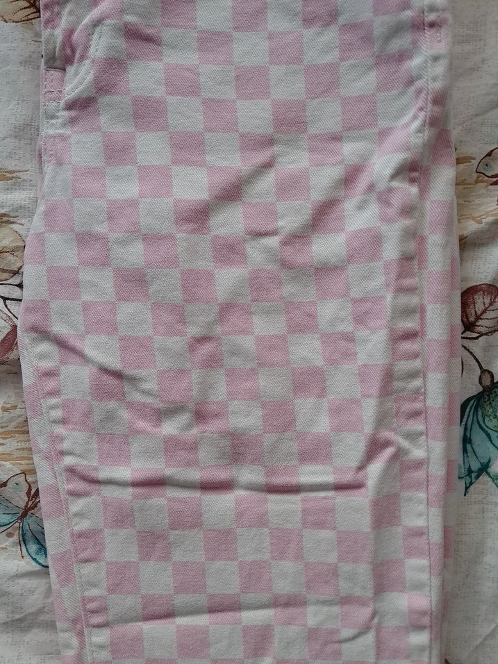 Stradivarius Pembe Kareli Pantalon - Görsel 2