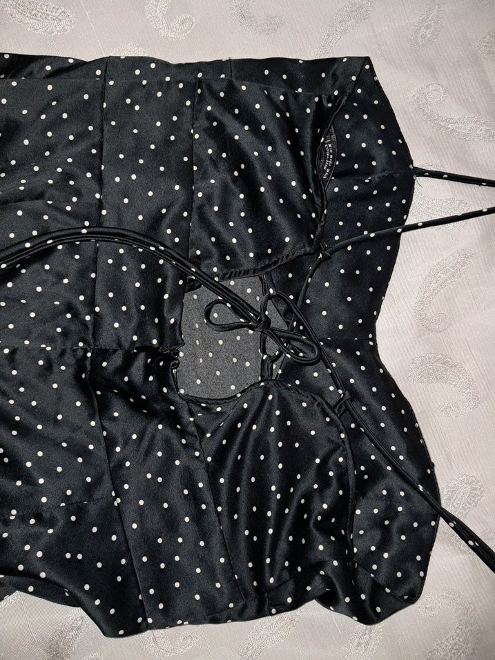 Zara Uzun Siyah Puantiyeli Askılı Elbise - Görsel 2