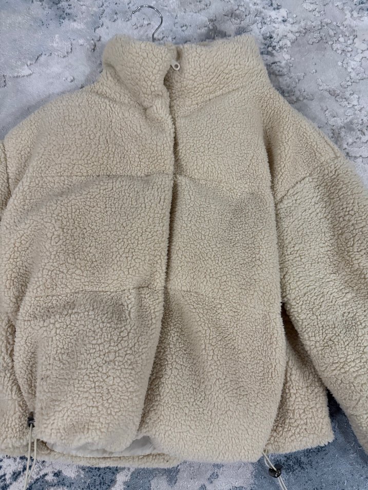 Kadın Bej Kısa Peluş Kışlık Ceket - Görsel 2