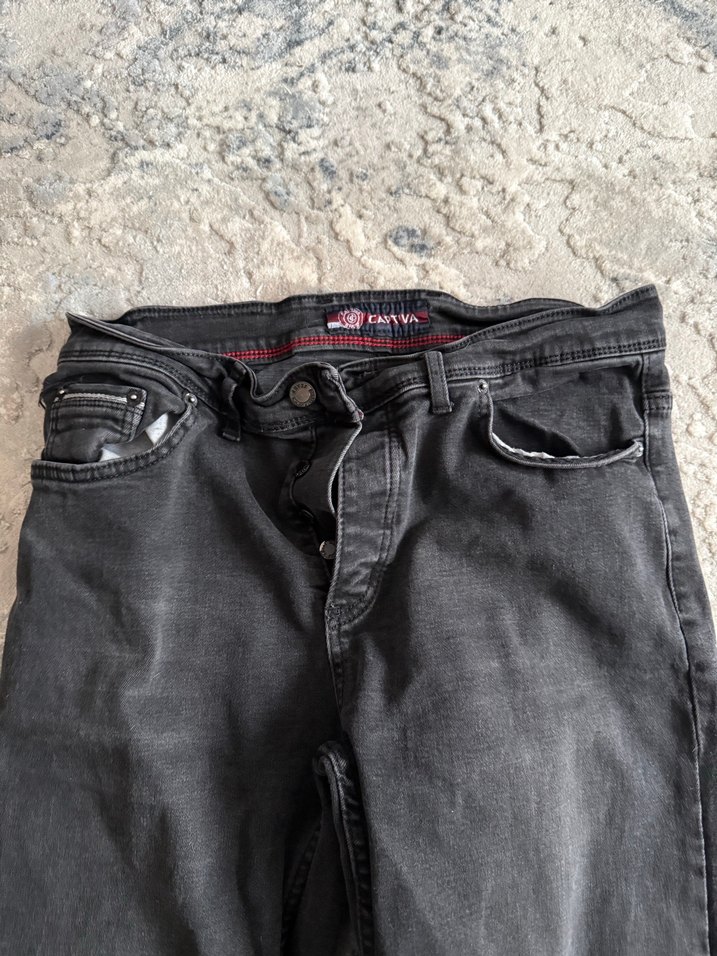 Gri Erkek Denim Pantolon, Kemer Detaylı - Görsel 3