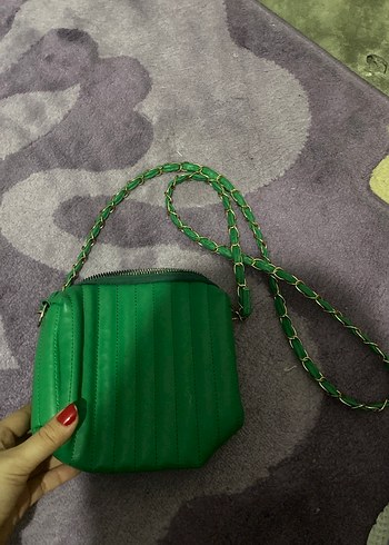 Zincir Detaylı Yeşil Yılan Desenli Kadın Çanta - Görsel 2