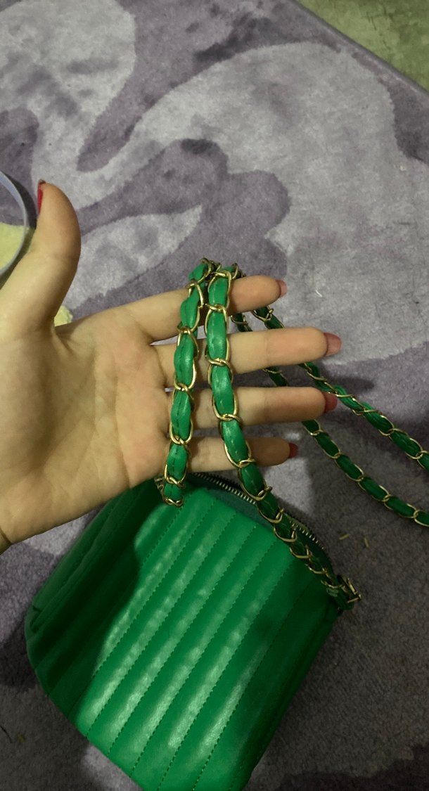 Zincir Detaylı Yeşil Yılan Desenli Kadın Çanta - Görsel 3