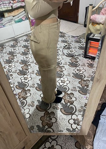 Bej Rahat Kesim Kadın Midi Boy Kot Pantolon - Görsel 3