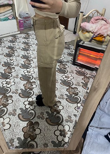 Bej Rahat Kesim Kadın Midi Boy Kot Pantolon - Görsel 2