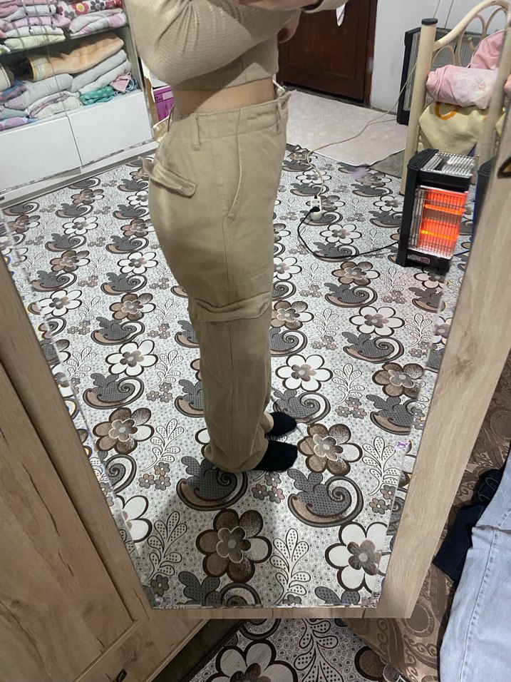 Bej Rahat Kesim Kadın Midi Boy Kot Pantolon - Görsel 3