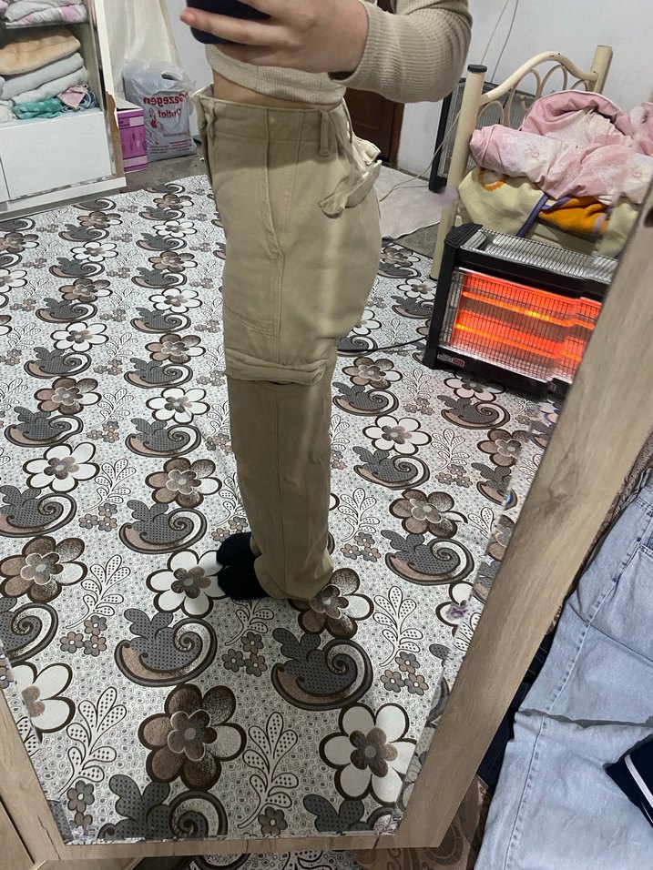 Bej Rahat Kesim Kadın Midi Boy Kot Pantolon - Görsel 2