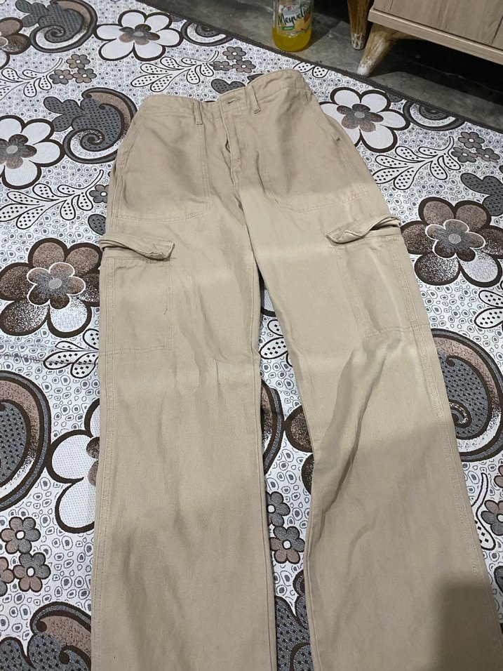 Bej Rahat Kesim Kadın Midi Boy Kot Pantolon - Görsel 4