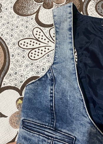 Düğmeli Kolsuz Mavi Denim Yelek - Görsel 3