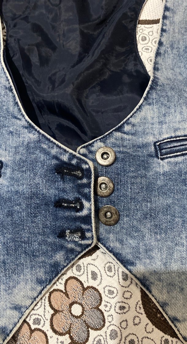 Düğmeli Kolsuz Mavi Denim Yelek - Görsel 2