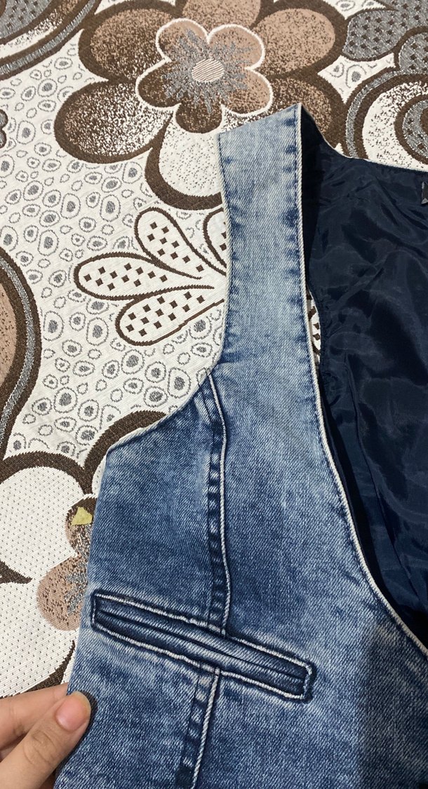 Düğmeli Kolsuz Mavi Denim Yelek - Görsel 3