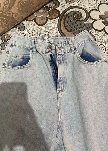 Bej Tie-Dye Desenli Midi Boy Bol Kesim Kadın Kot - Görsel 6