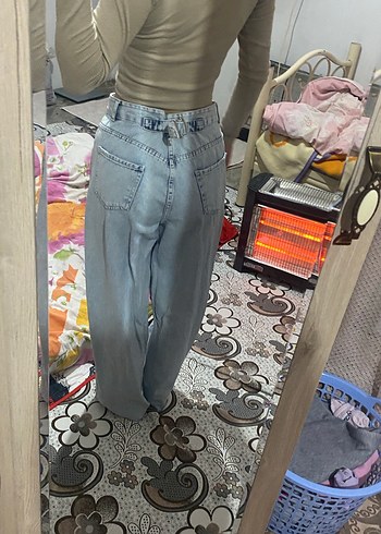 Bej Tie-Dye Desenli Midi Boy Bol Kesim Kadın Kot - Görsel 3