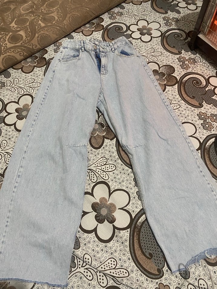 Bej Tie-Dye Desenli Midi Boy Bol Kesim Kadın Kot - Görsel 5