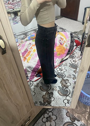 Koyu gri Renk Salaş Kesim Kadın Kot Pantolon - Görsel 2