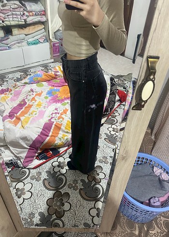 Koyu gri Renk Salaş Kesim Kadın Kot Pantolon - Görsel 3