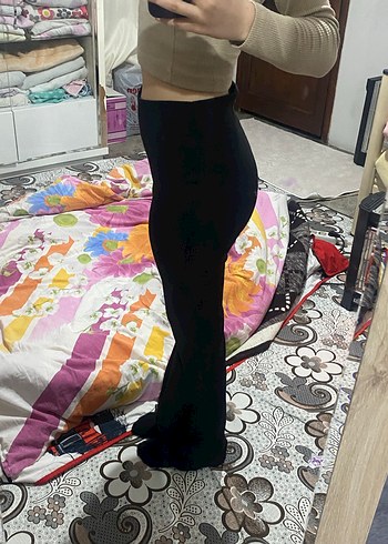 Bej Kadın Triko İspanyol Paça Pantolon - Görsel 3