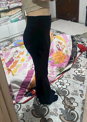 Bej Kadın Triko İspanyol Paça Pantolon - Görsel 2