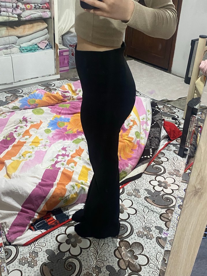 Bej Kadın Triko İspanyol Paça Pantolon - Görsel 3