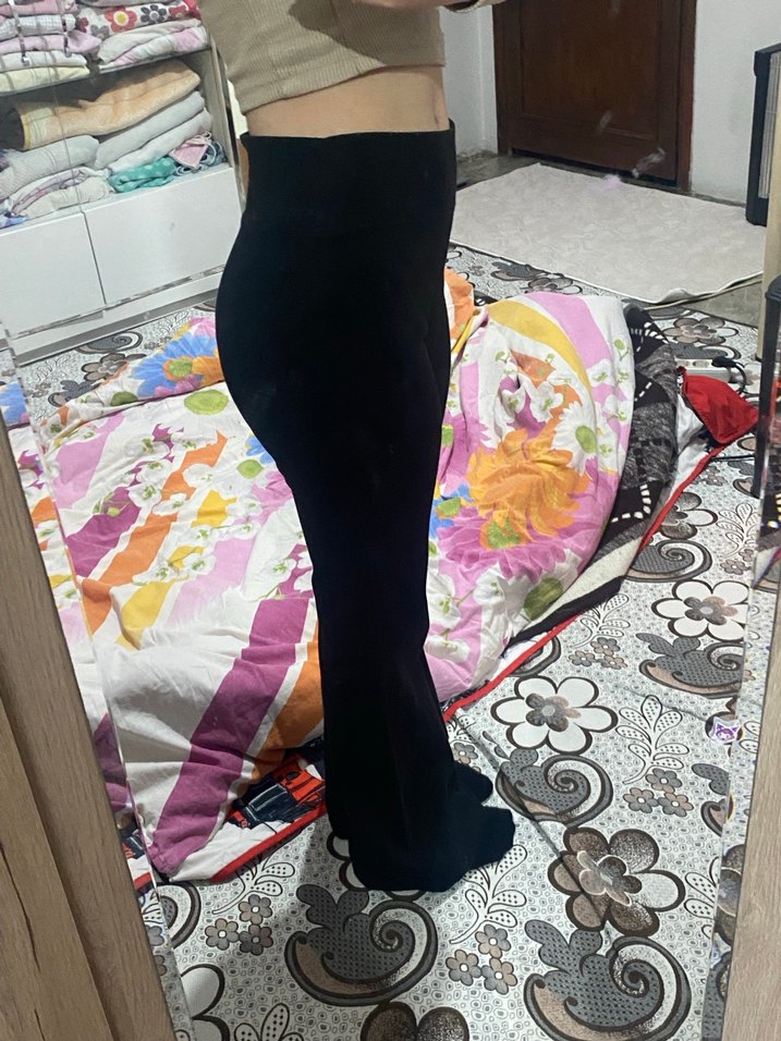 Bej Kadın Triko İspanyol Paça Pantolon - Görsel 2