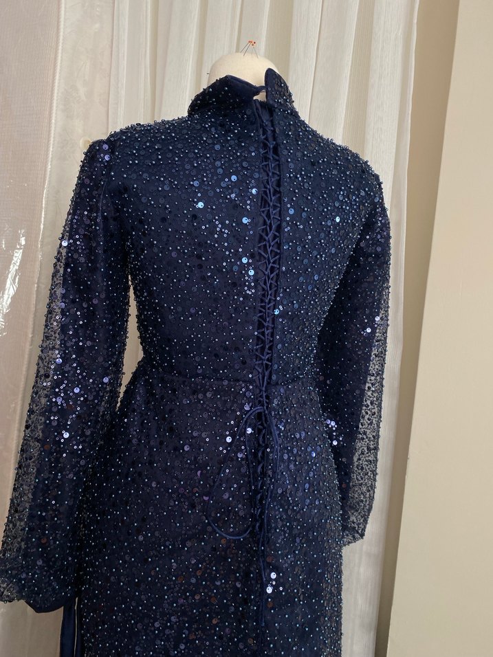 LACİVERT SATILIK ABİYE HİÇ KULLANILMADI - Görsel 2