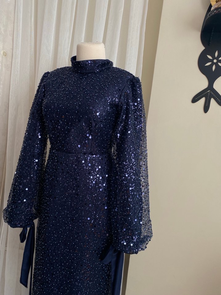 LACİVERT SATILIK ABİYE HİÇ KULLANILMADI - Görsel 3