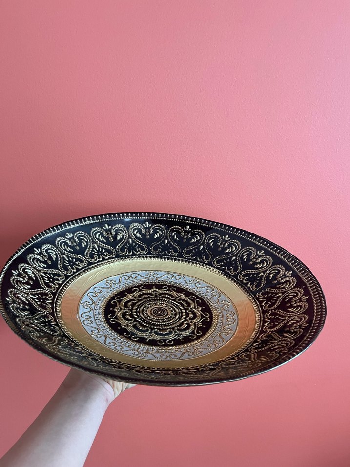 Altın Renkli Soyut Desenli Tabak - Görsel 3