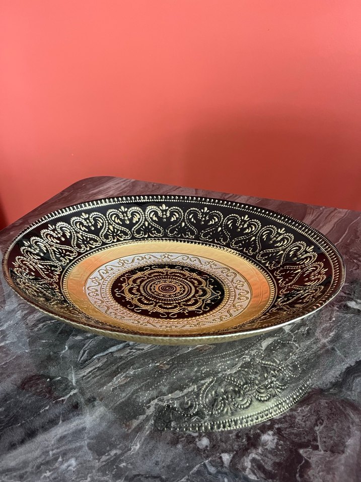 Altın Renkli Soyut Desenli Tabak - Görsel 5