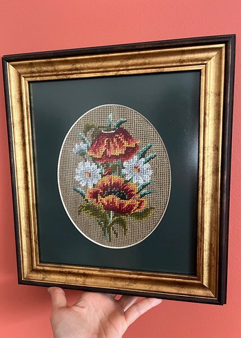 Çiçek Desenli Goblen El Yapımı Tablo - Görsel 3