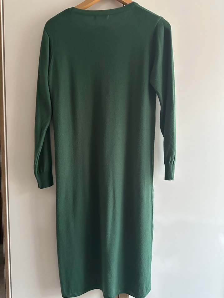 Uzun Kollu Örgü Yeşil Uzun Elbise - Görsel 2