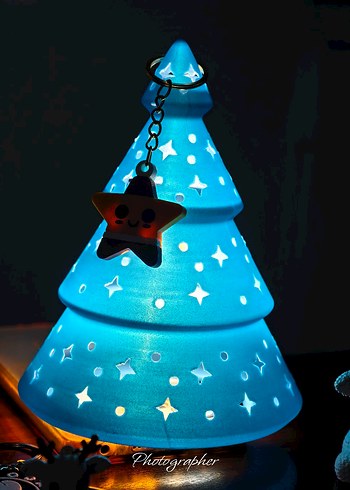 Mavi Renkli Yıldız Desenli gece lambası - Görsel 2