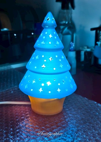 Mavi Renkli Yıldız Desenli Ağaç Şeklinde Mumluk - Görsel 5