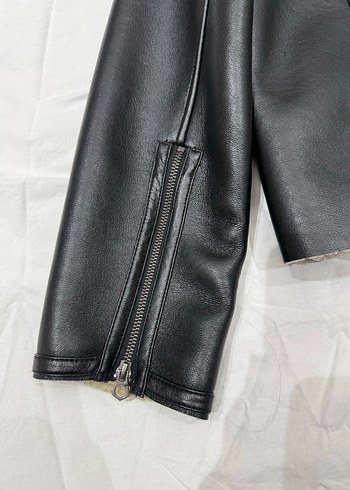 Kürk Detaylı Kahverengi Stradivarius Deri Biker Ceket - Görsel 2