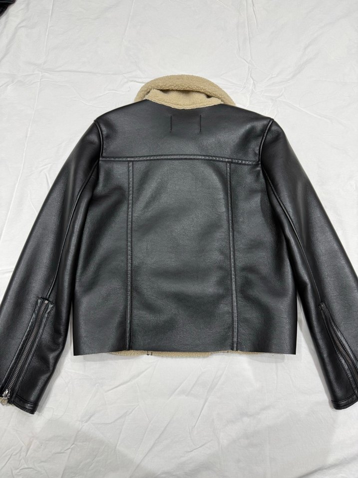 Kürk Detaylı Kahverengi Stradivarius Deri Biker Ceket - Görsel 3