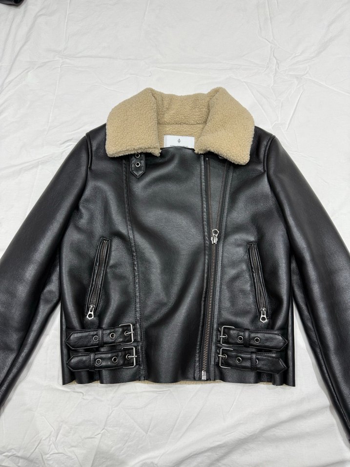 Kürk Detaylı Kahverengi Stradivarius Deri Biker Ceket - Görsel 5