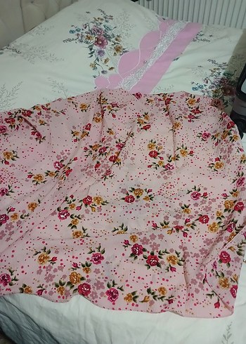 Pembe Çiçek Desenli Fırfırlı Kadın pamuk eşarp - Görsel 3