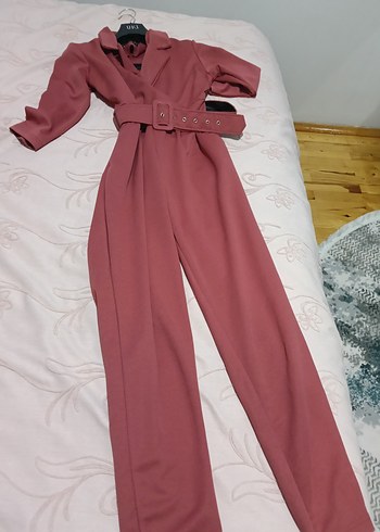 Kadın Kemerli Uzun Pembe Tulum - Görsel 2