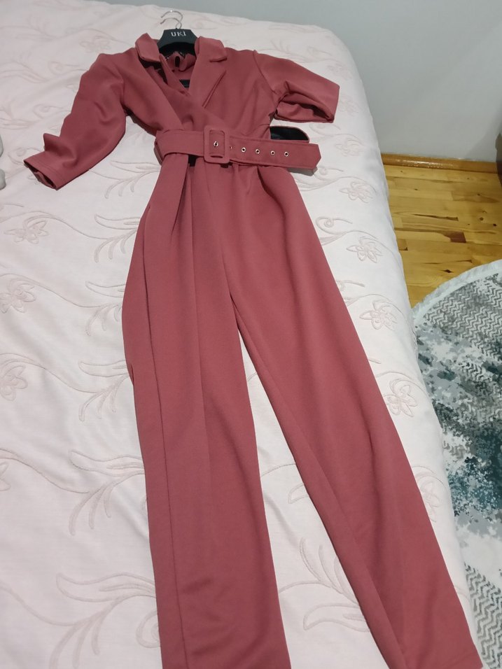 Kadın Kemerli Uzun Pembe Tulum - Görsel 2